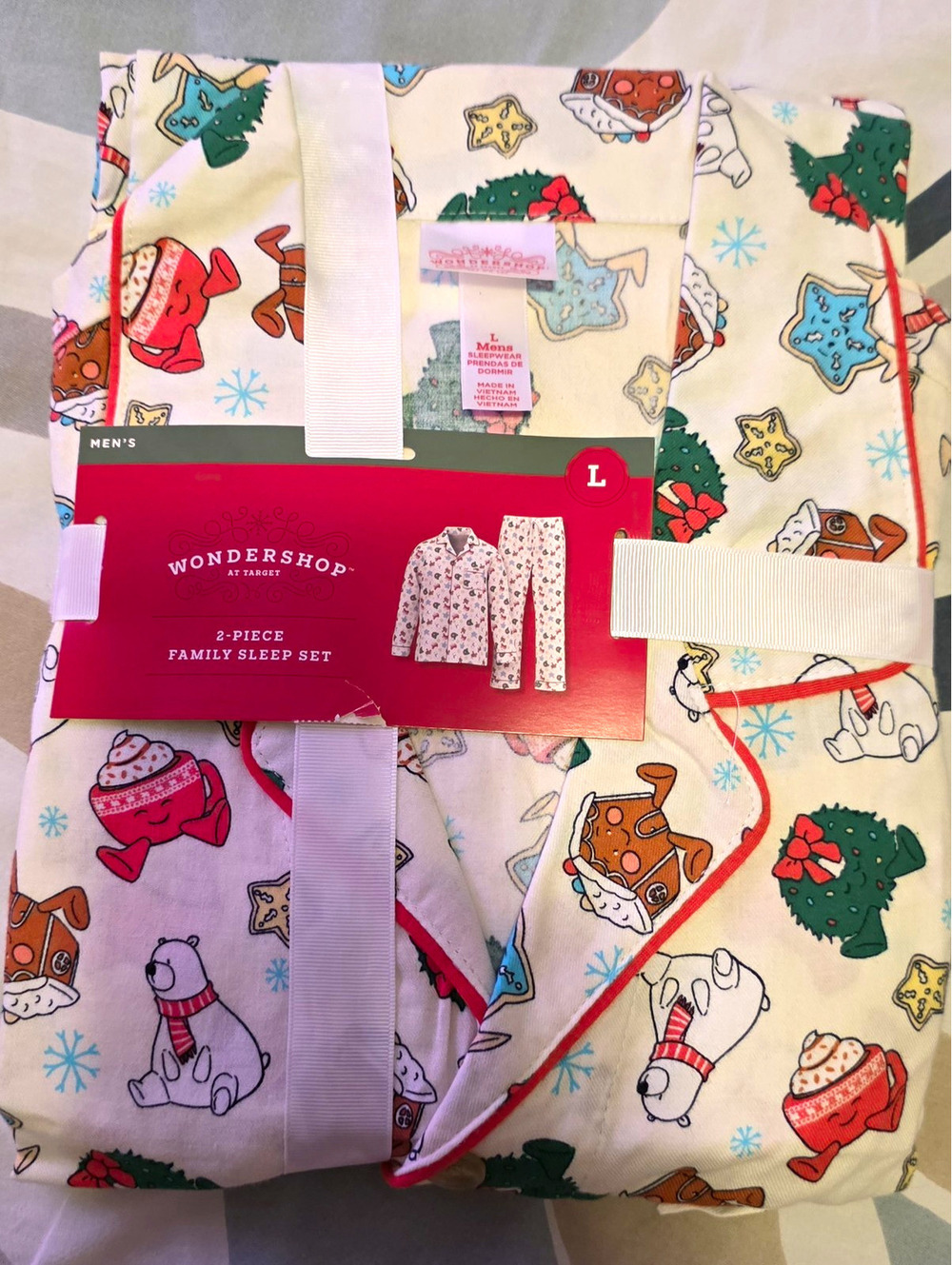 Wondershop Men's L 2-Piece Flannel Cotton Polar Bear Pajama Set Button Collar